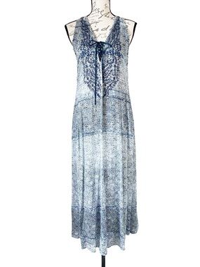 Saks Fifth Avenue Blue Printed Tie-Front Maxi Dress with Embroidery Size S/P